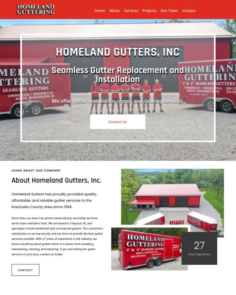 Homeland Gutters landing page