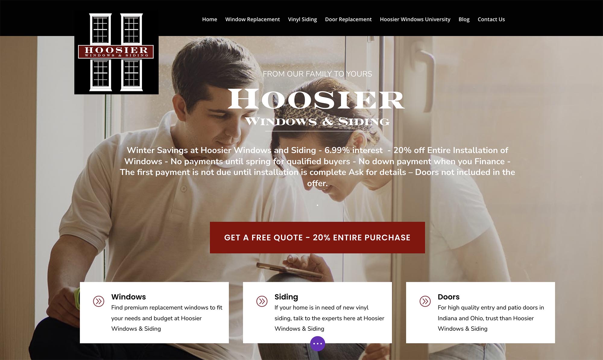 Hoosier Windows Website Landing Pages